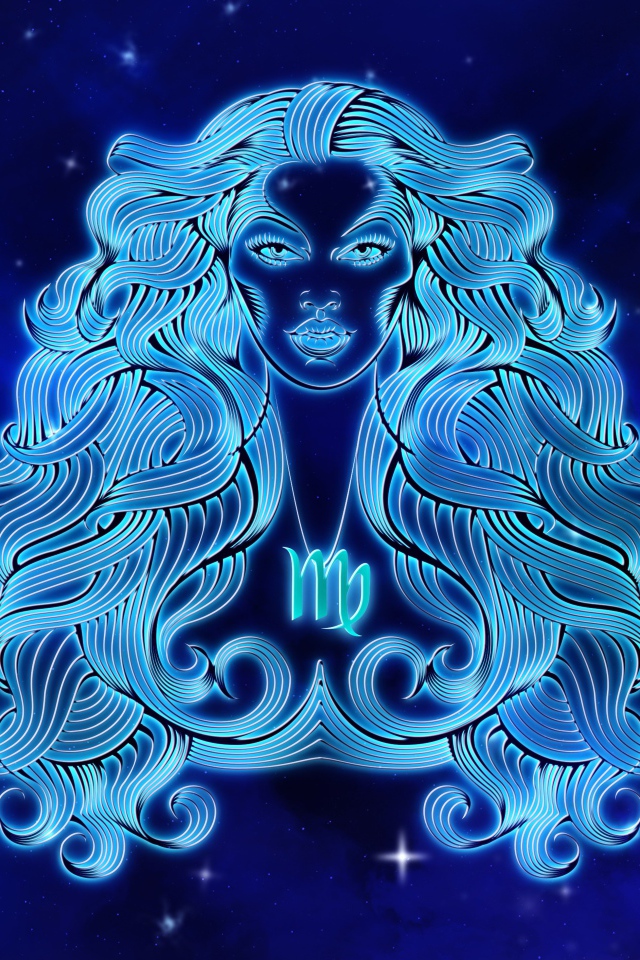 Красивый знак зодиака дева на синем фоне
