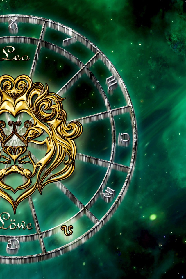 Знак зодиака лев на зеленом фоне