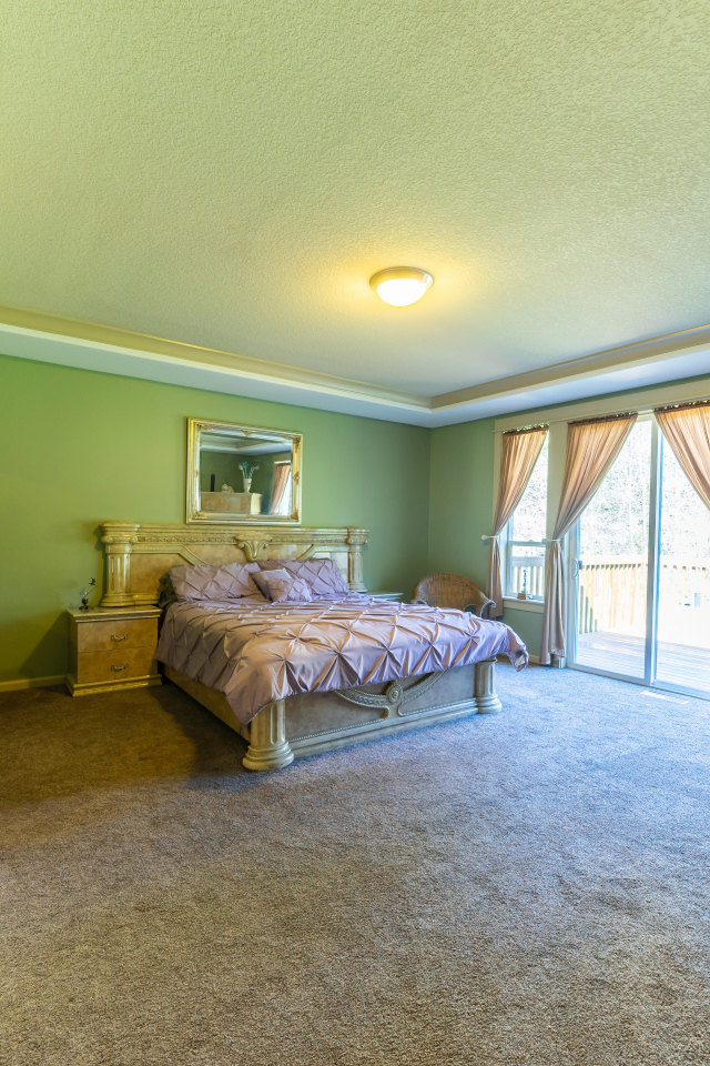 Красивая большая спальня с зелеными стенами 