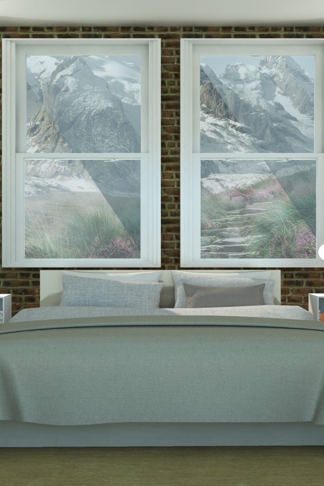 Большая кровать  в комнате с картинами на стенах 