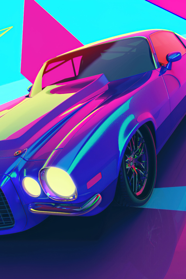 Автомобиль 3д на разноцветном фоне