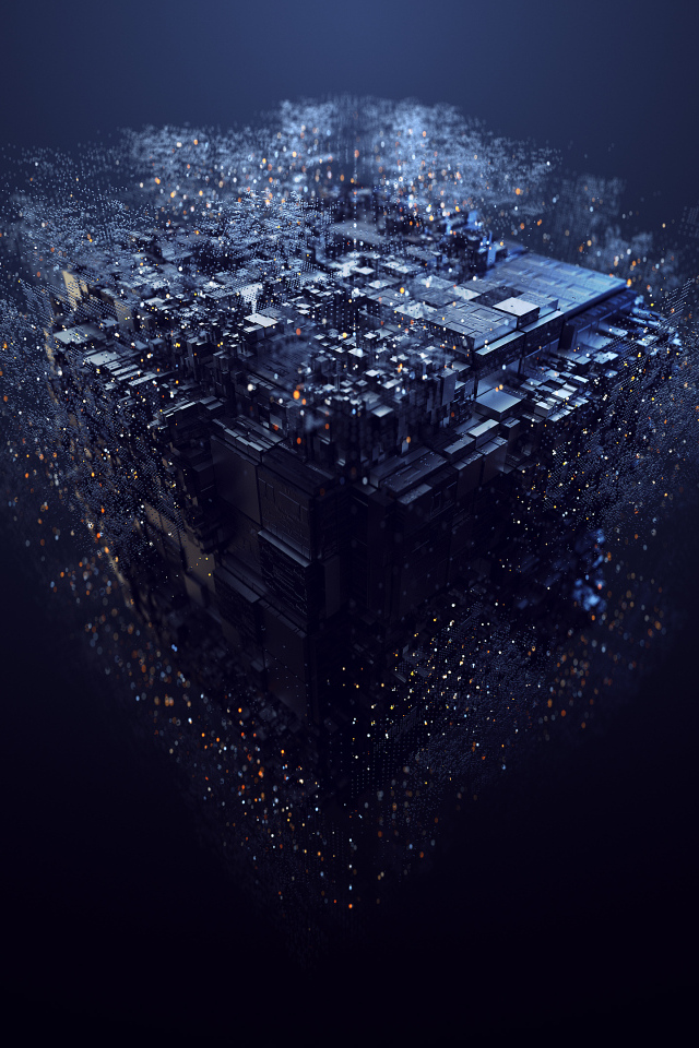 Разрушение абстрактного куба на черном фоне