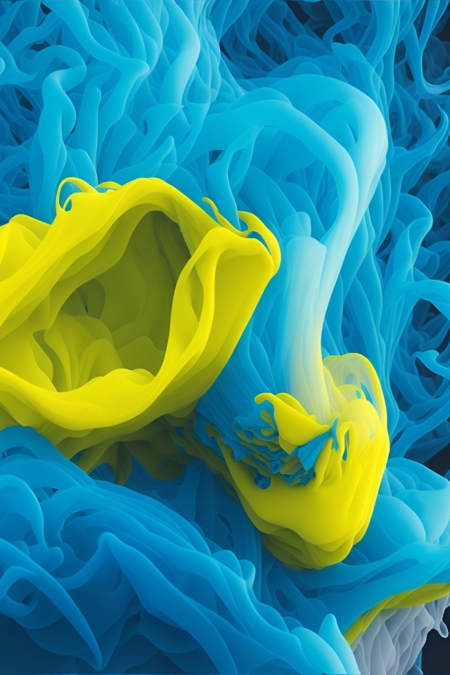 Голубой и желтый дым крупным планом