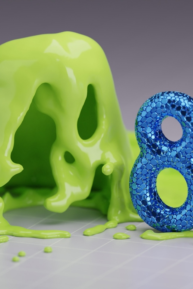 Синяя цифра восемь с зеленой краской 3д графика