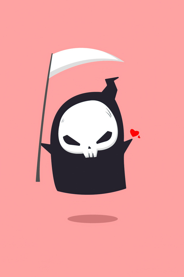 Смерть с косой на розовом фоне