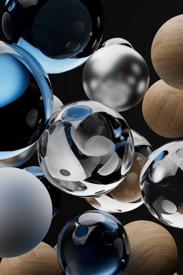 Разные 3д шары на черном фоне