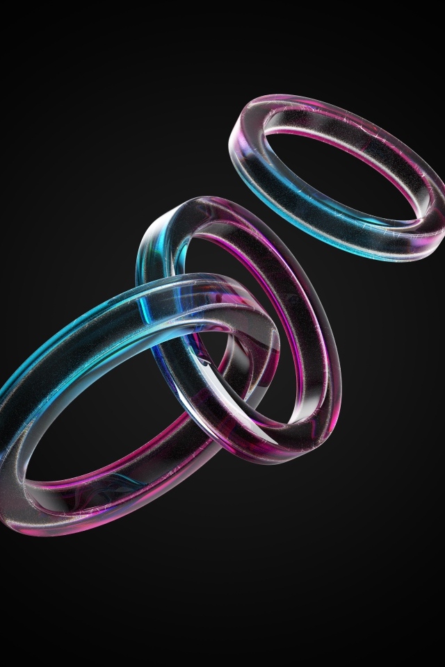 Стеклянные 3д кольца на черном фоне