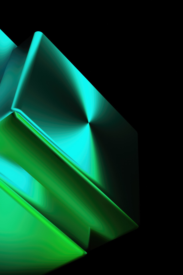 Светящиеся зеленые абстрактные фигуры на черном фоне
