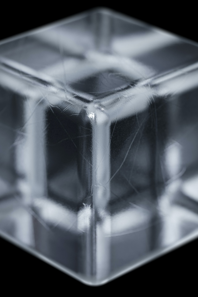 Ледяной 3д куб на черном фоне крупным планом