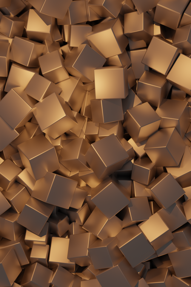 Много золотых кубов крупным планом