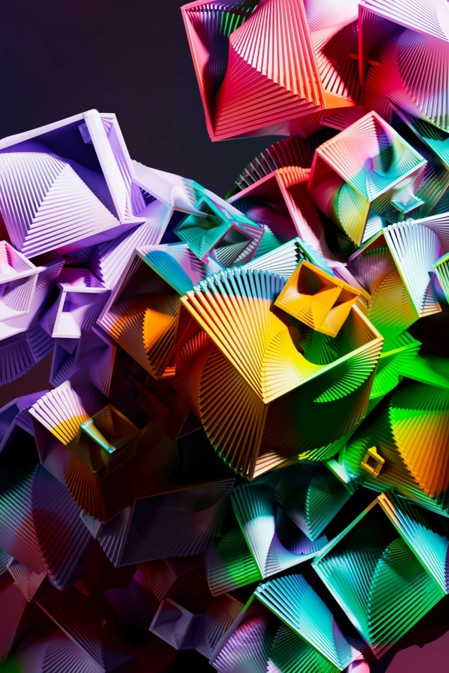 Много разноцветных квадратов на сиреневом фоне