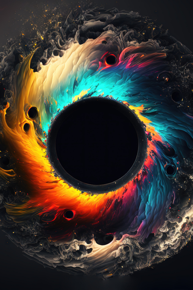 Разноцветный абстрактный глаз на черном фоне, 3д графика