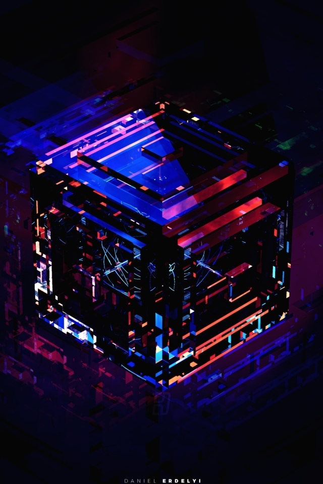 Разноцветный электронный куб на черном фоне