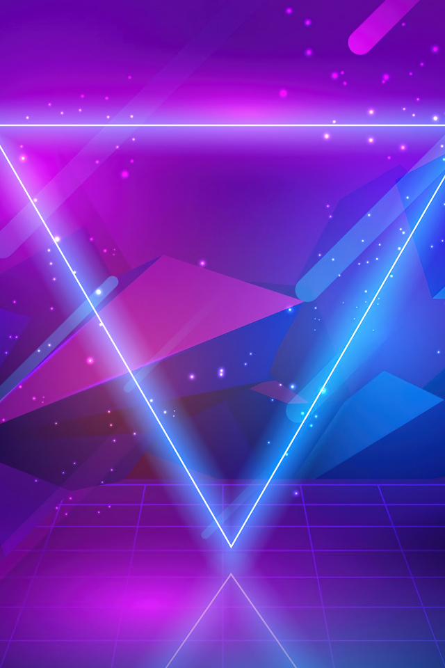 Неоновый 3д треугольник на фиолетовом фоне