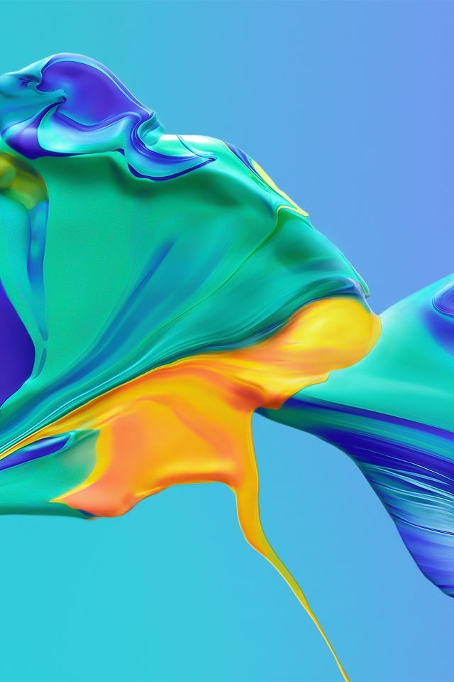 Краски смешиваются на голубом фоне