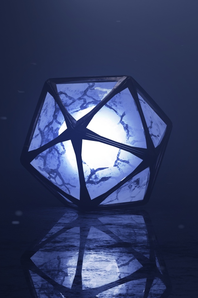 Многогранник с ярким шаром внутри 3д графика