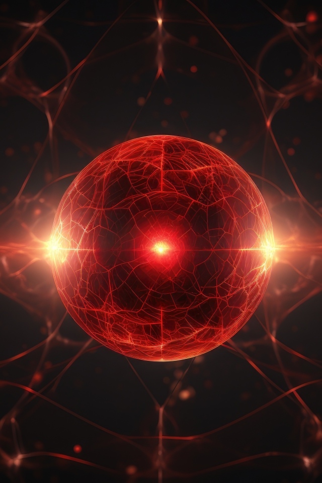 Красная космическая сфера с яркой вспышкой