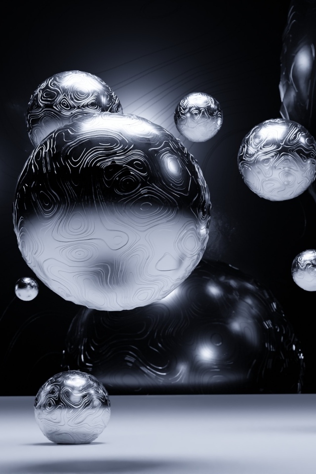 Стальные 3д шары парят в воздухе