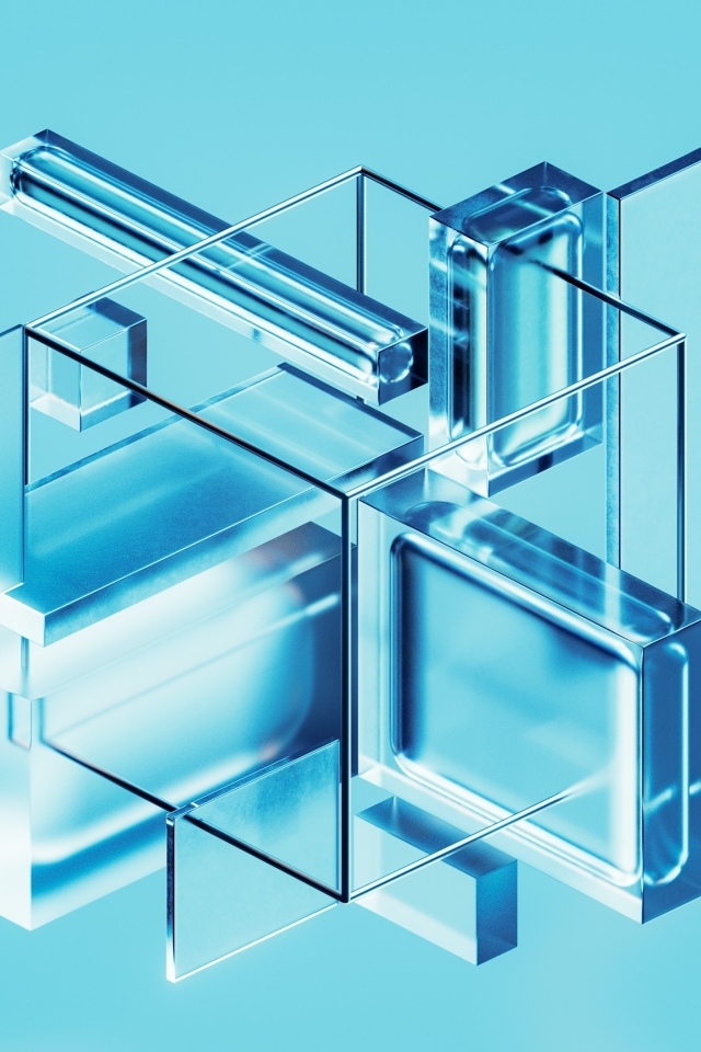 Разные стеклянные фигуры на голубом фоне 3д графика