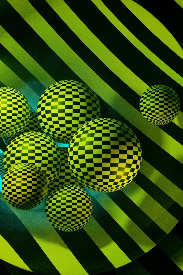Желтые 3д шары в черную клетку