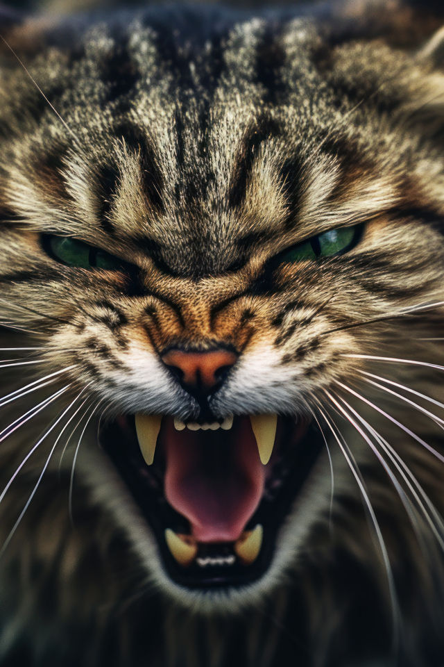 Разозлившийся кот с острыми клыками