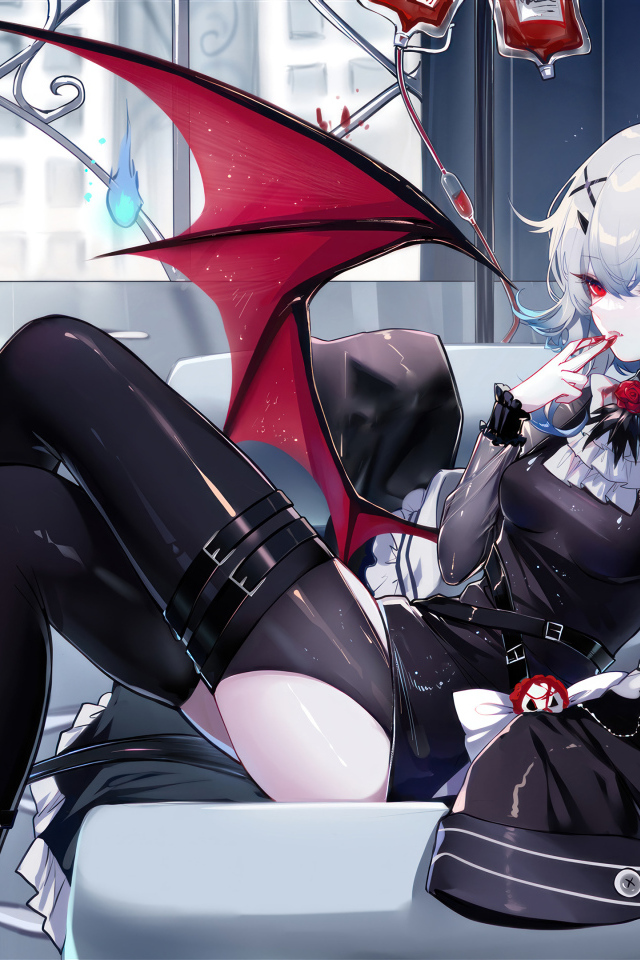 Девушка аниме демон с черным котом