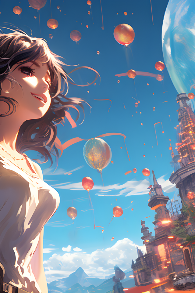 Девушка аниме на фоне замка