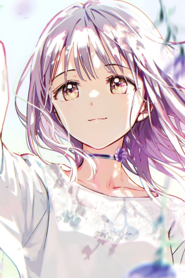 Девушка аниме ловит падающие цветы