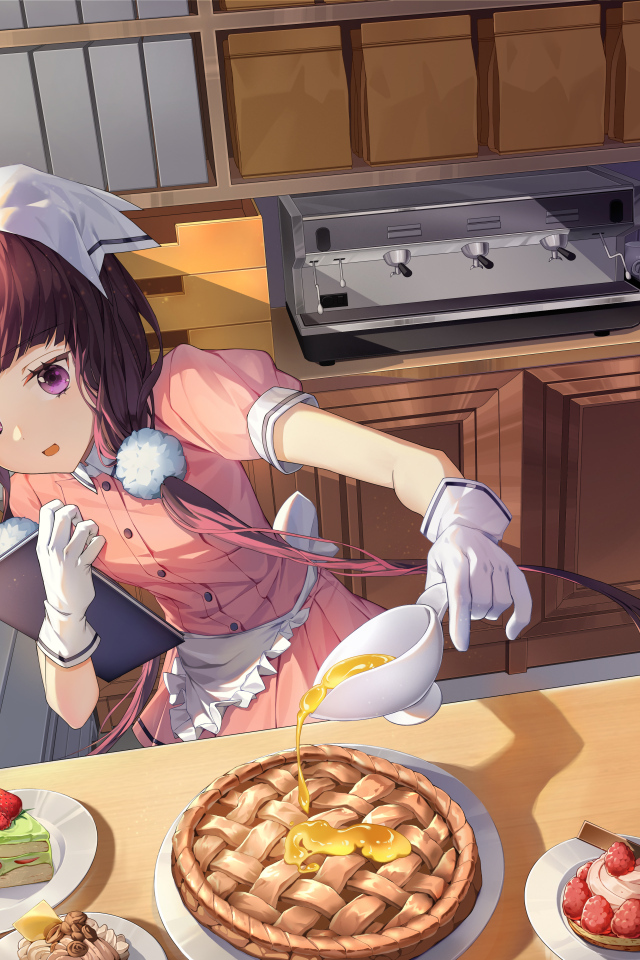 Девушка аниме готовит сладости на кухне