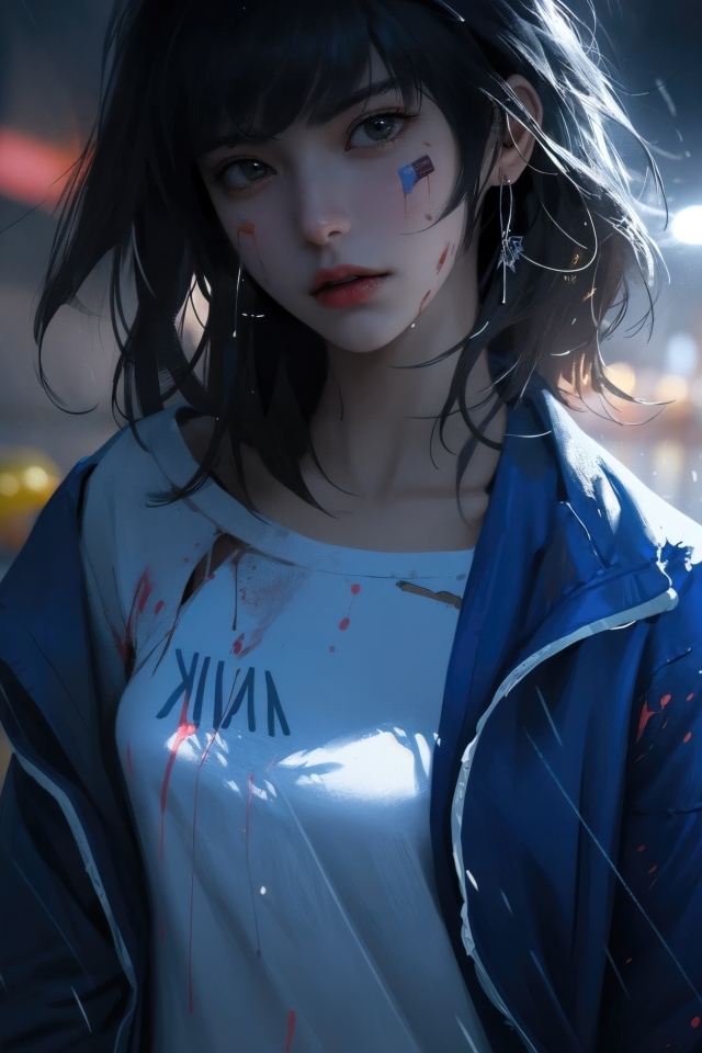 Девушка аниме в синей куртке