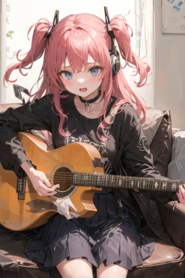 Девушка аниме играет на гитаре