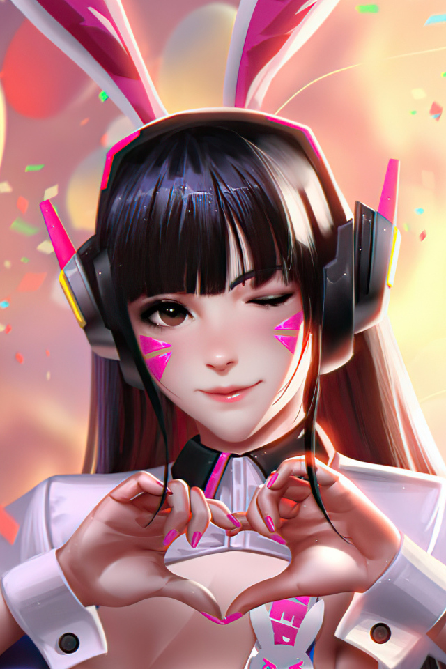 Девушка аниме показывает руками сердце