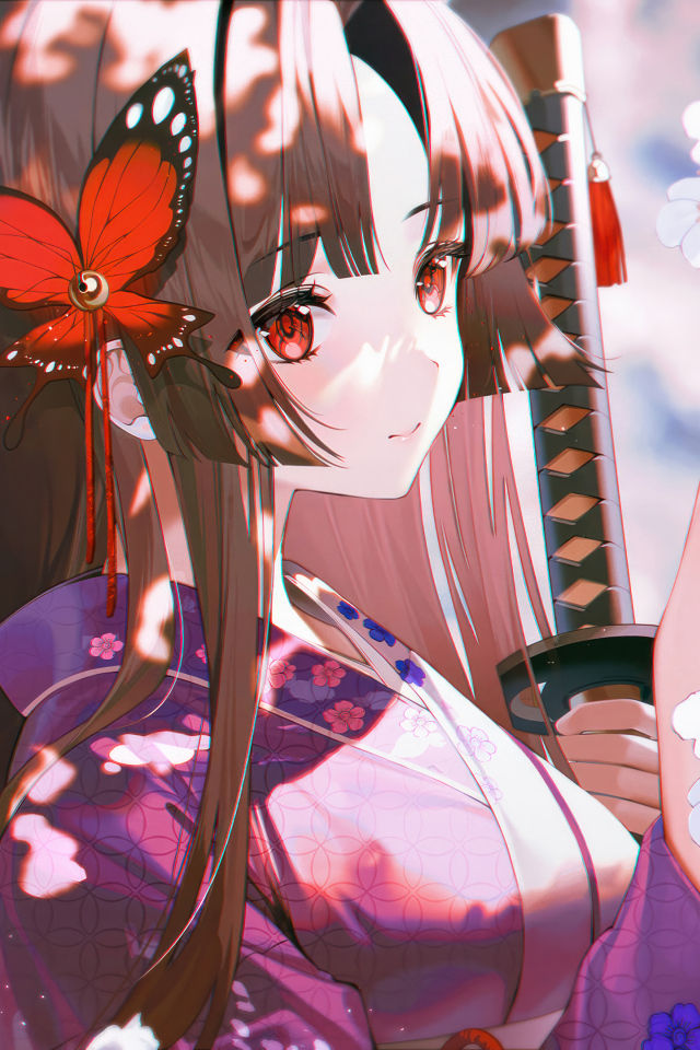 Девушка аниме с бабочкой в волосах