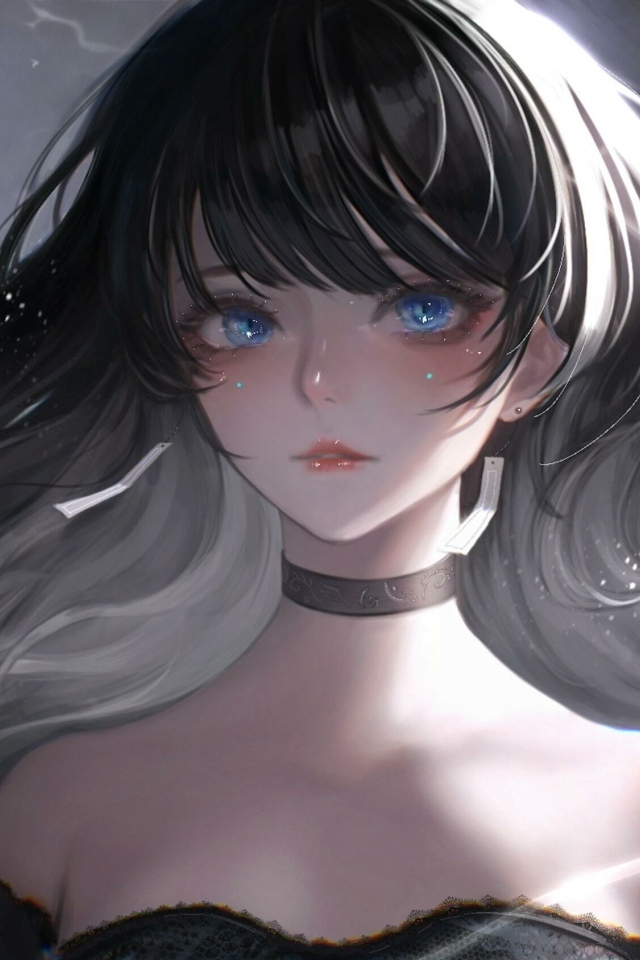 Девушка аниме с длинными черными волосами