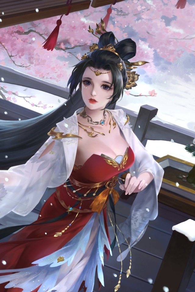 Девушка аниме с длинными черными волосами