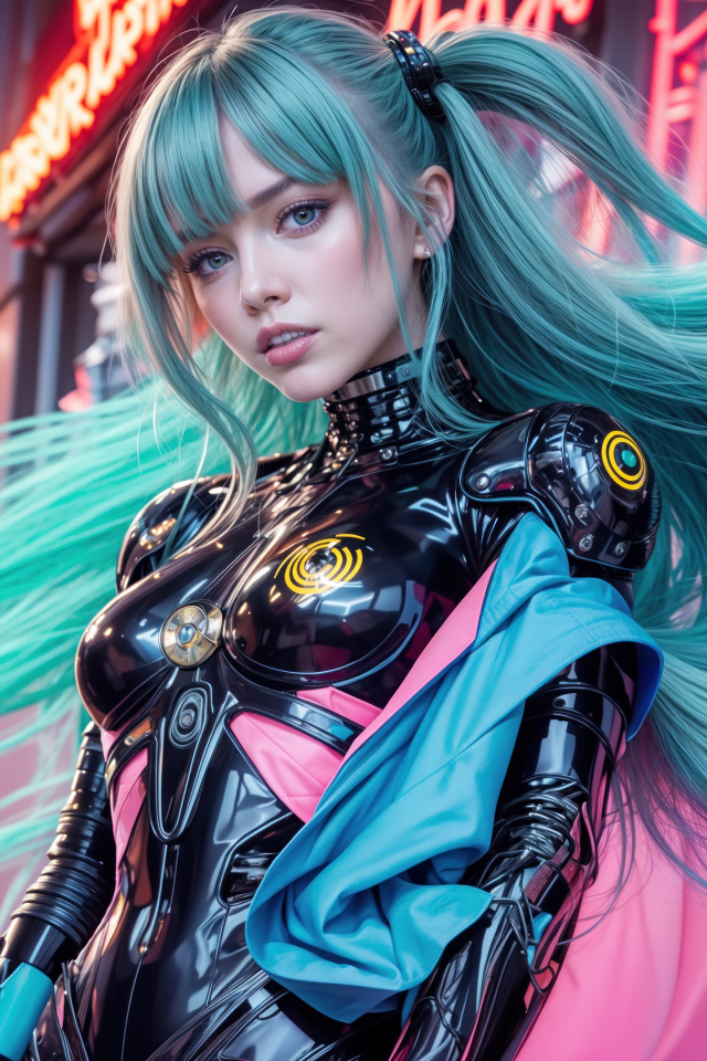 Девушка аниме с длинными голубыми волосами