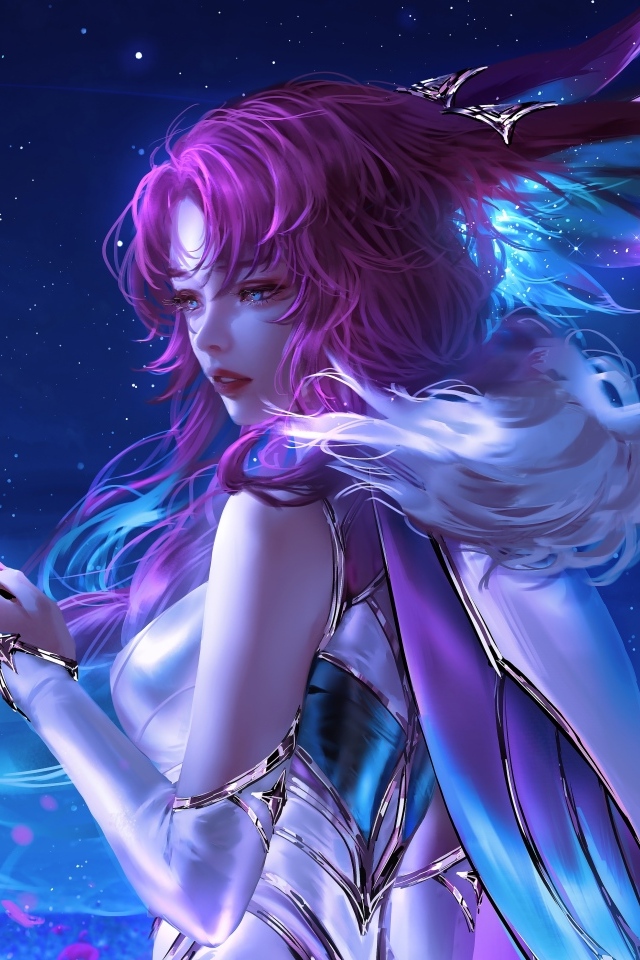 Девушка аниме с розовыми волосами с пером в руке