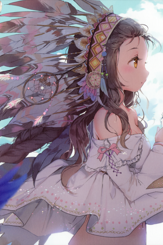 Девушка аниме с красными попугаями