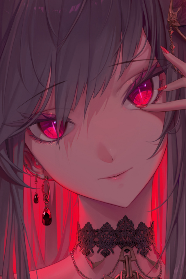 Красивая девушка аниме с красными глазами