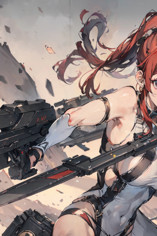 Суровая девушка аниме с оружием