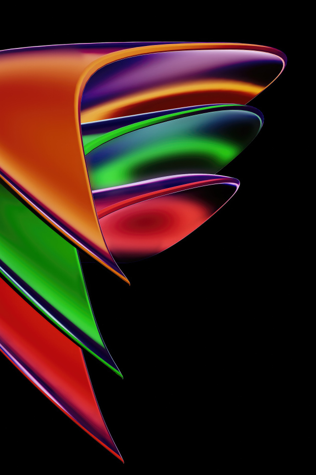 Необычной формы разноцветные фигуры на черном фоне