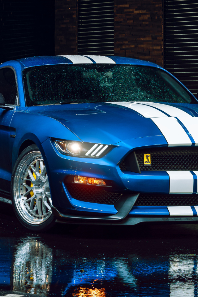 Спорткар Shelby GT350 на мокром асфальте