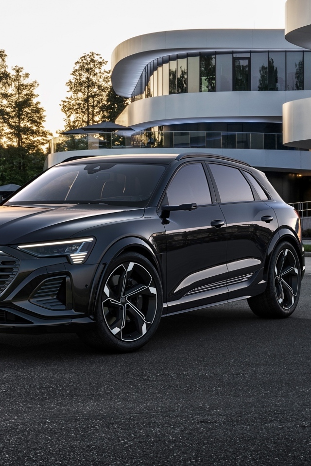 Черный автомобиль Audi Q8 Sportback 55 E-Tron Quattro у дома