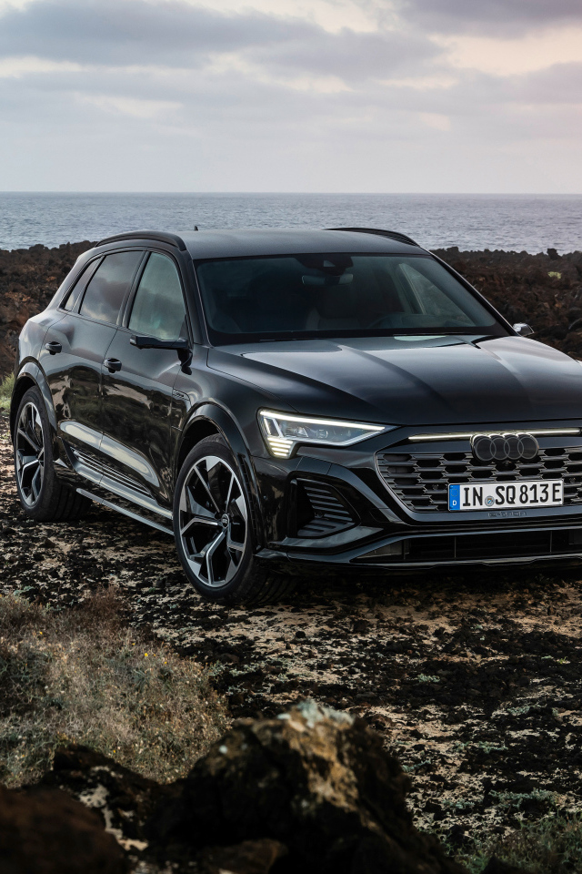 Черный автомобиль Audi SQ8 E-Tron Quattro на бездорожье