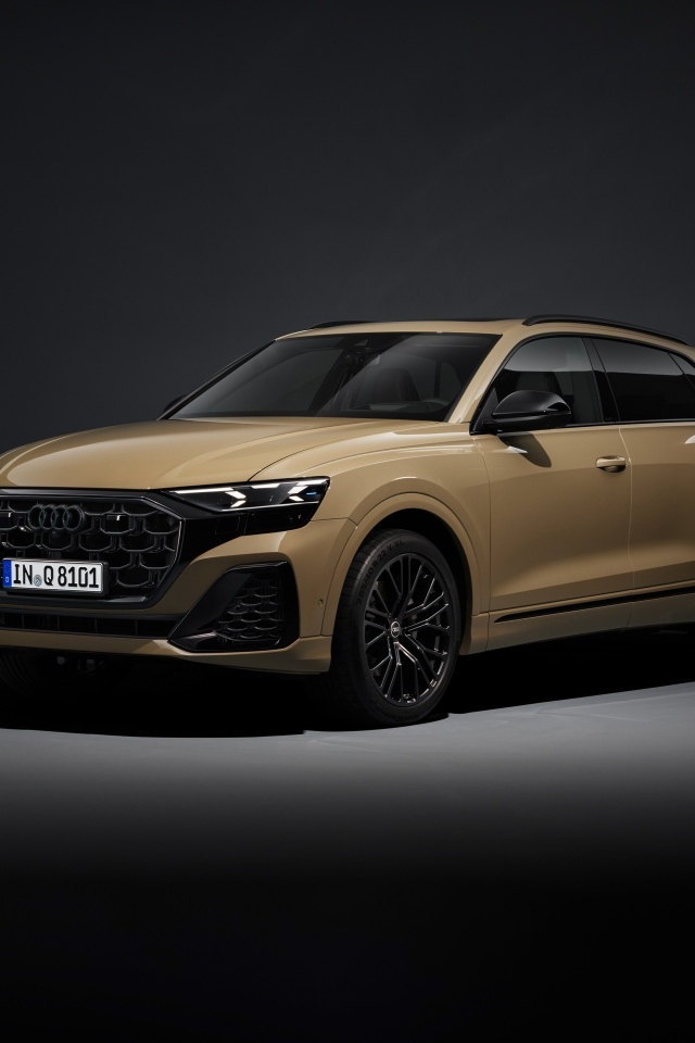 Внедорожник Audi Q8 55 TFSI Quattro S Line 2023 года на черном фоне