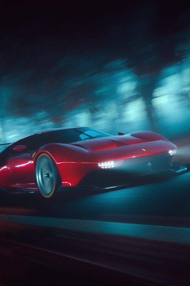 Красный автомобиль Ferrari P80C на трассе