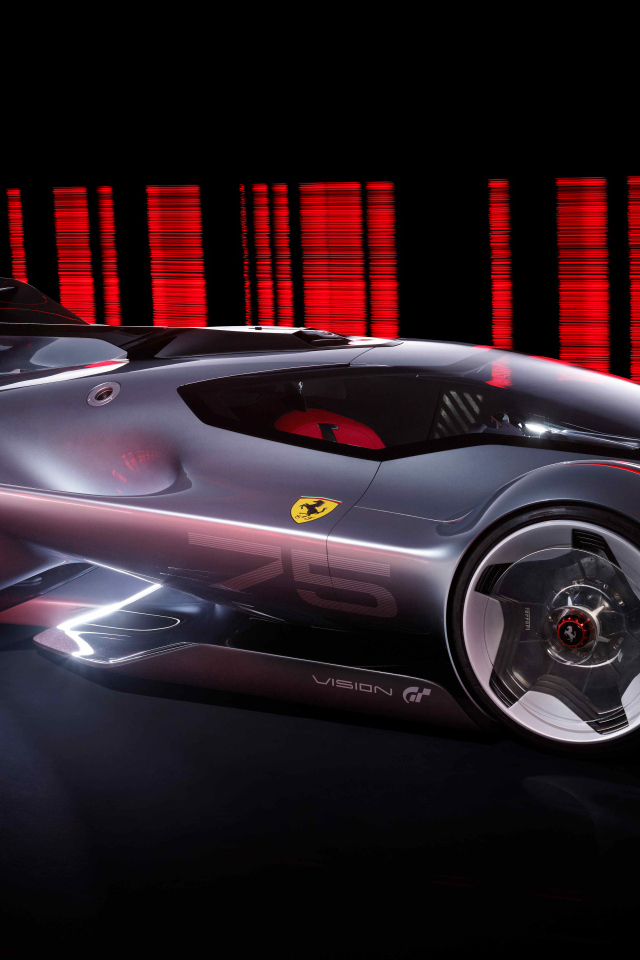 Серебристый спортивный автомобиль Ferrari Vision Gran Turismo