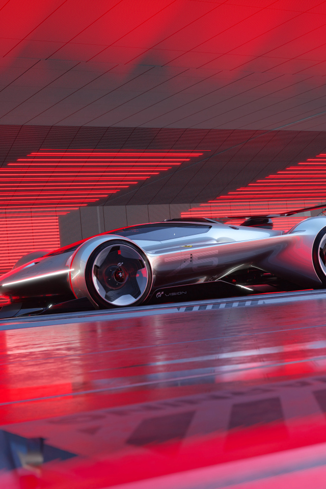 Спортивный автомобиль Ferrari Vision Gran Turismo  на красном фоне