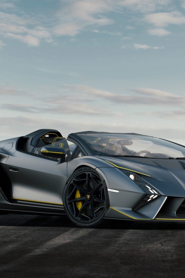 Серебристый спортивный автомобиль Lamborghini Autentica 2024 года