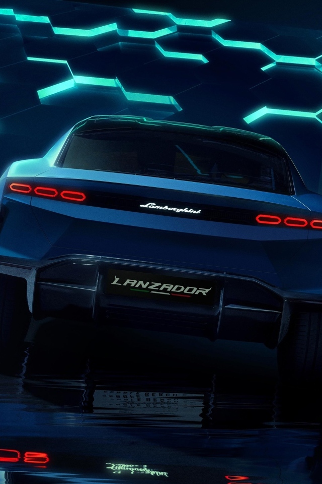 Вид сзади на автомобиль Lamborghini Lanzador Concept EV